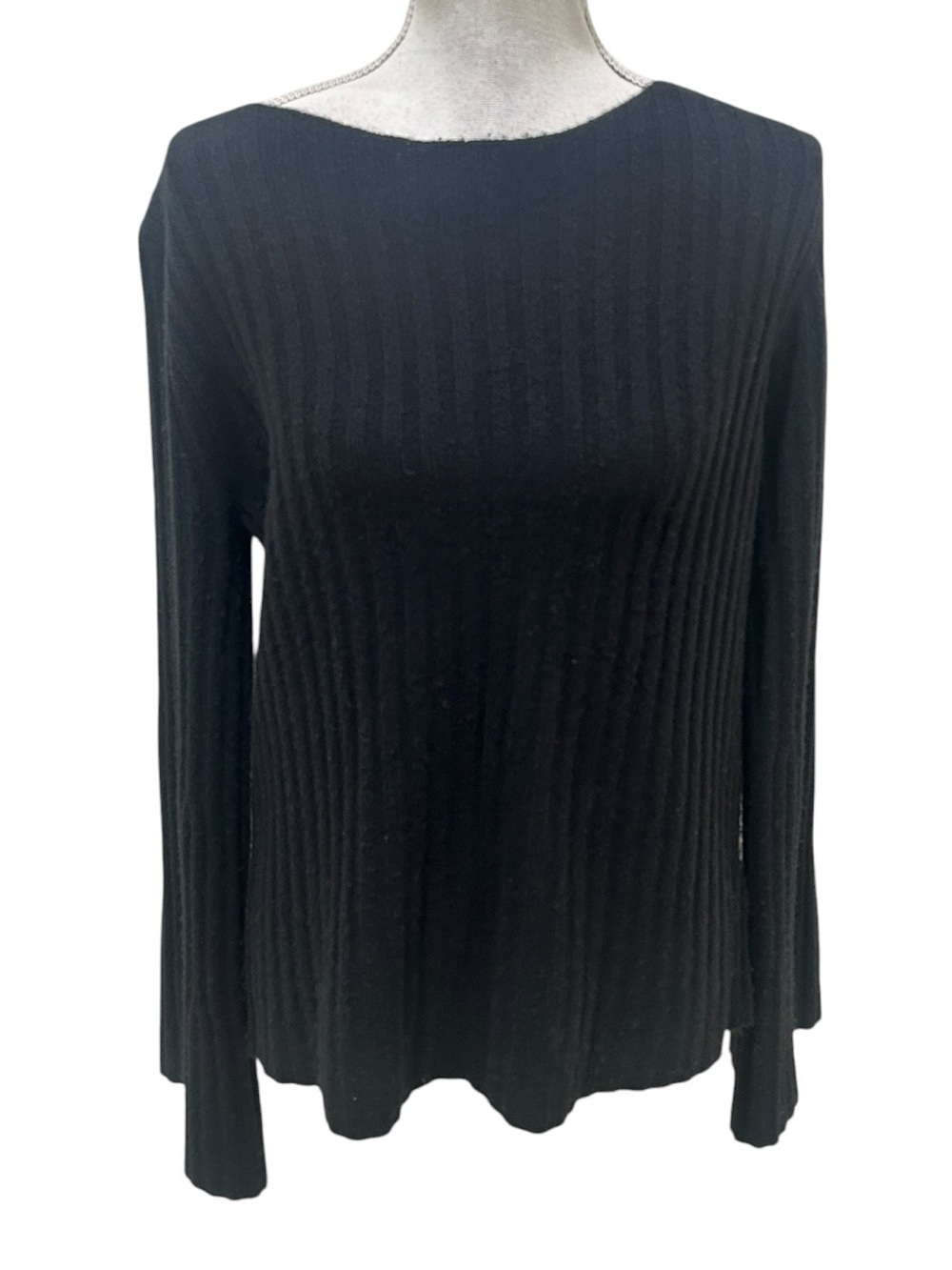 J. Crew Black Ribbed boatneck Long bell Sleeve Sweater size small